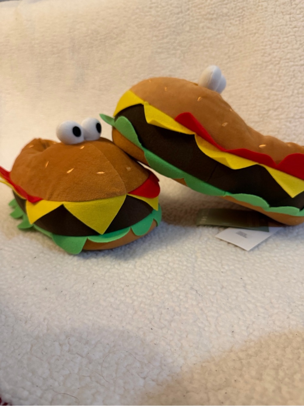 Plush Hamburger slippers - Brown with Green & Red Accents